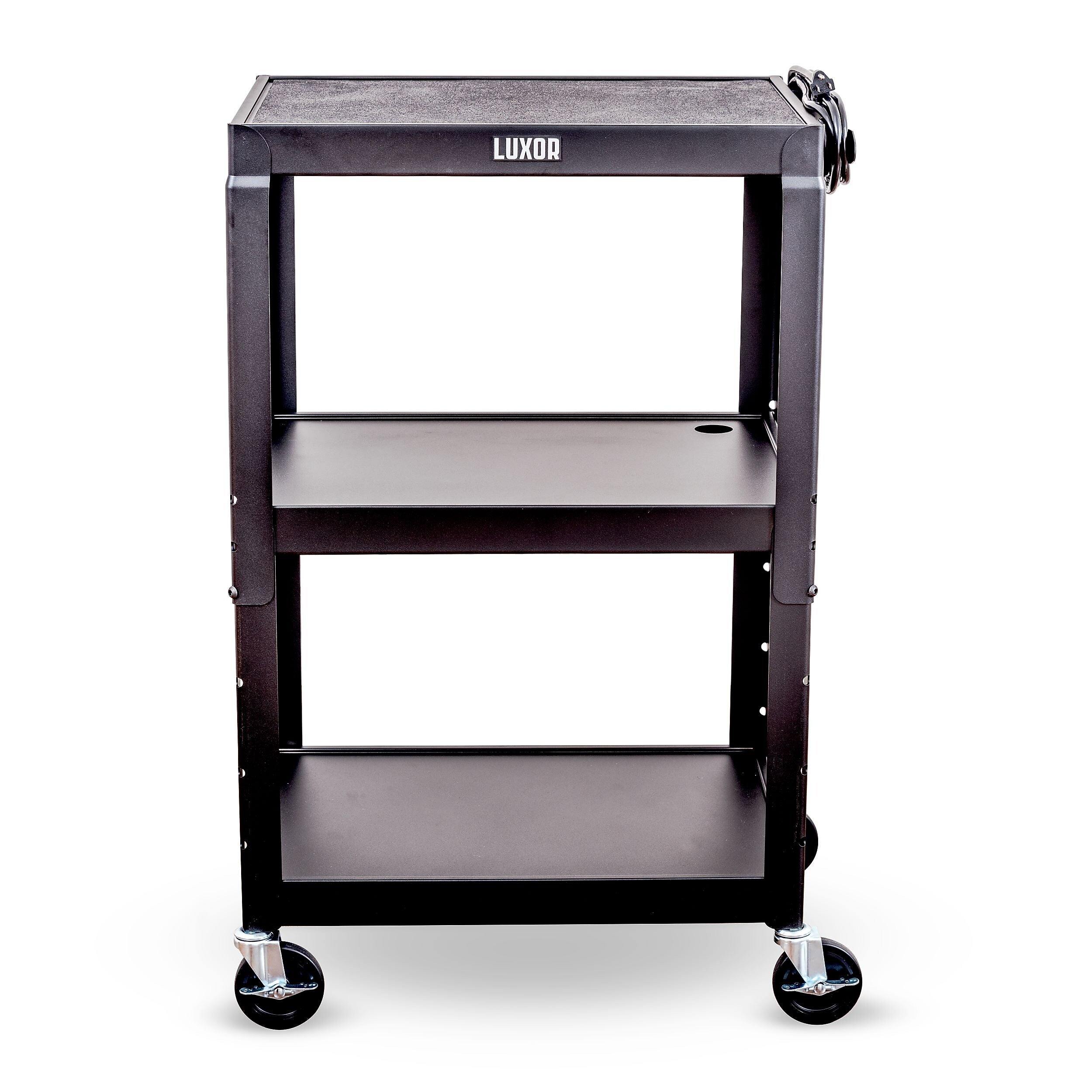 Luxor 3-Shelf Metal Mobile Utility Cart with Lockable Wheels, Black (UCMT1)