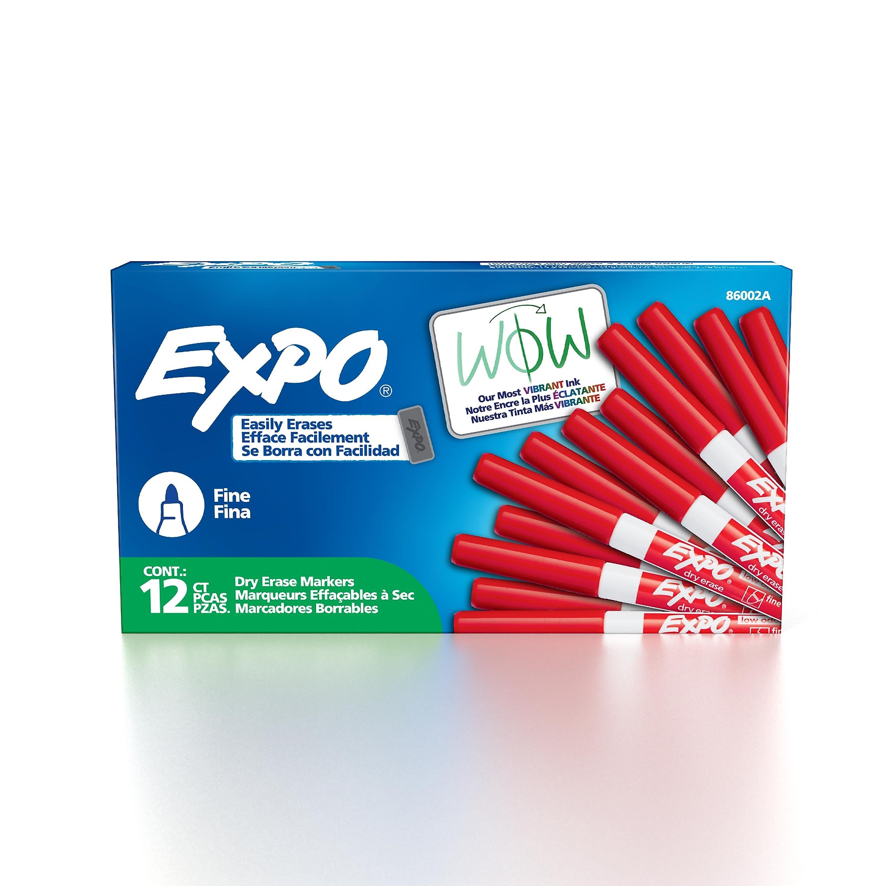Expo Dry Erase Markers, Fine Tip, Red, 12/Pack (86002)