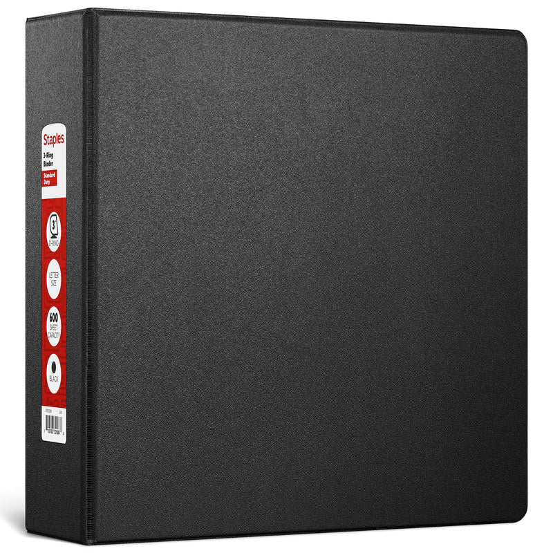 Staples 3" 3-Ring Non-View Binder, D-Ring, Black (55358/26307)
