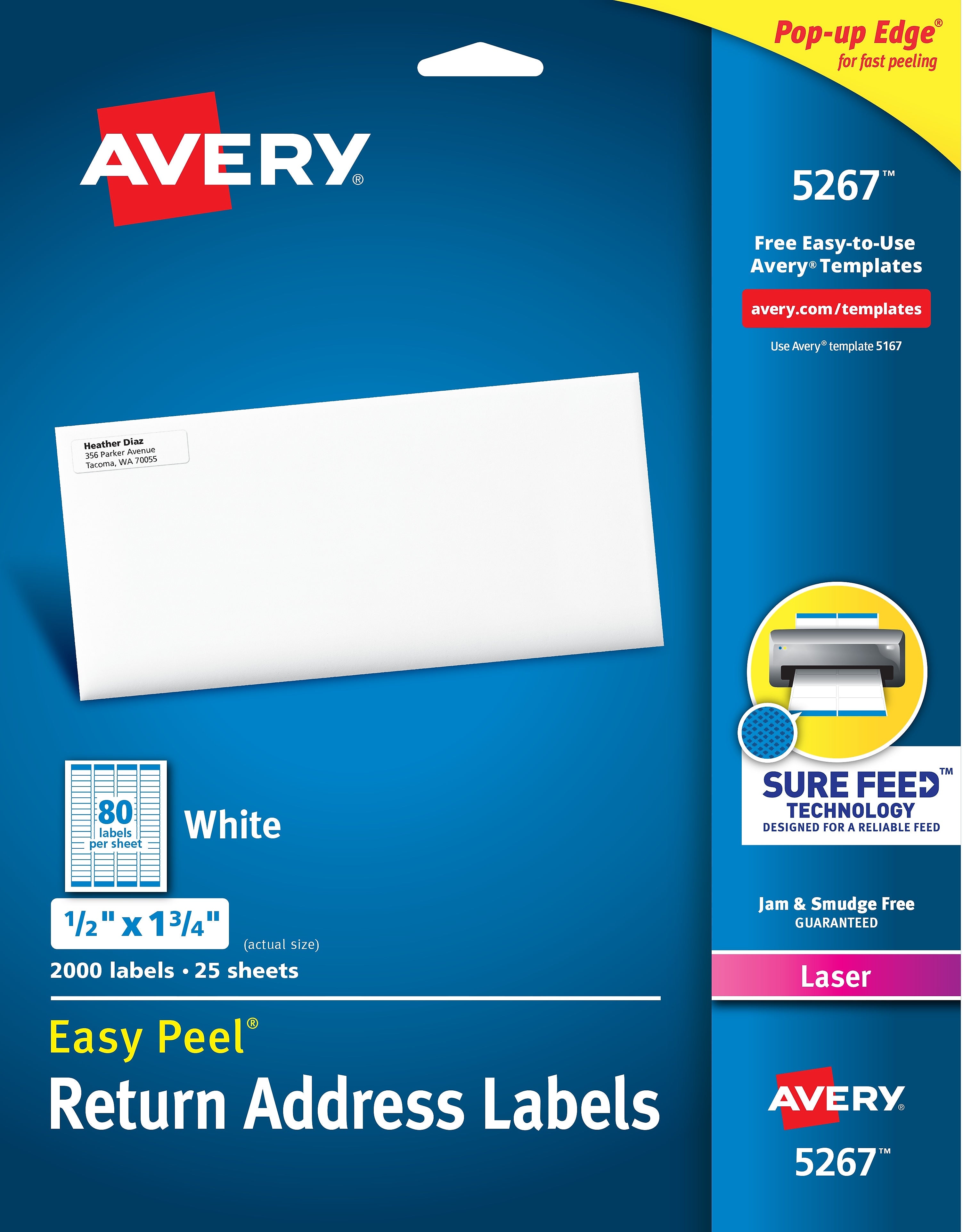 Avery Easy Peel Laser Return Address Labels, 1/2" x 1-3/4", White, 2,000 Labels/Pack (5267)