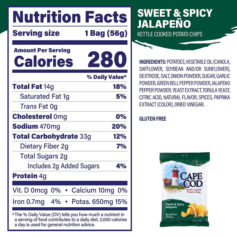 Cape Cod Gluten Free Jalapeno Potato Chips, 2 oz., 6/Pack (220-02566)