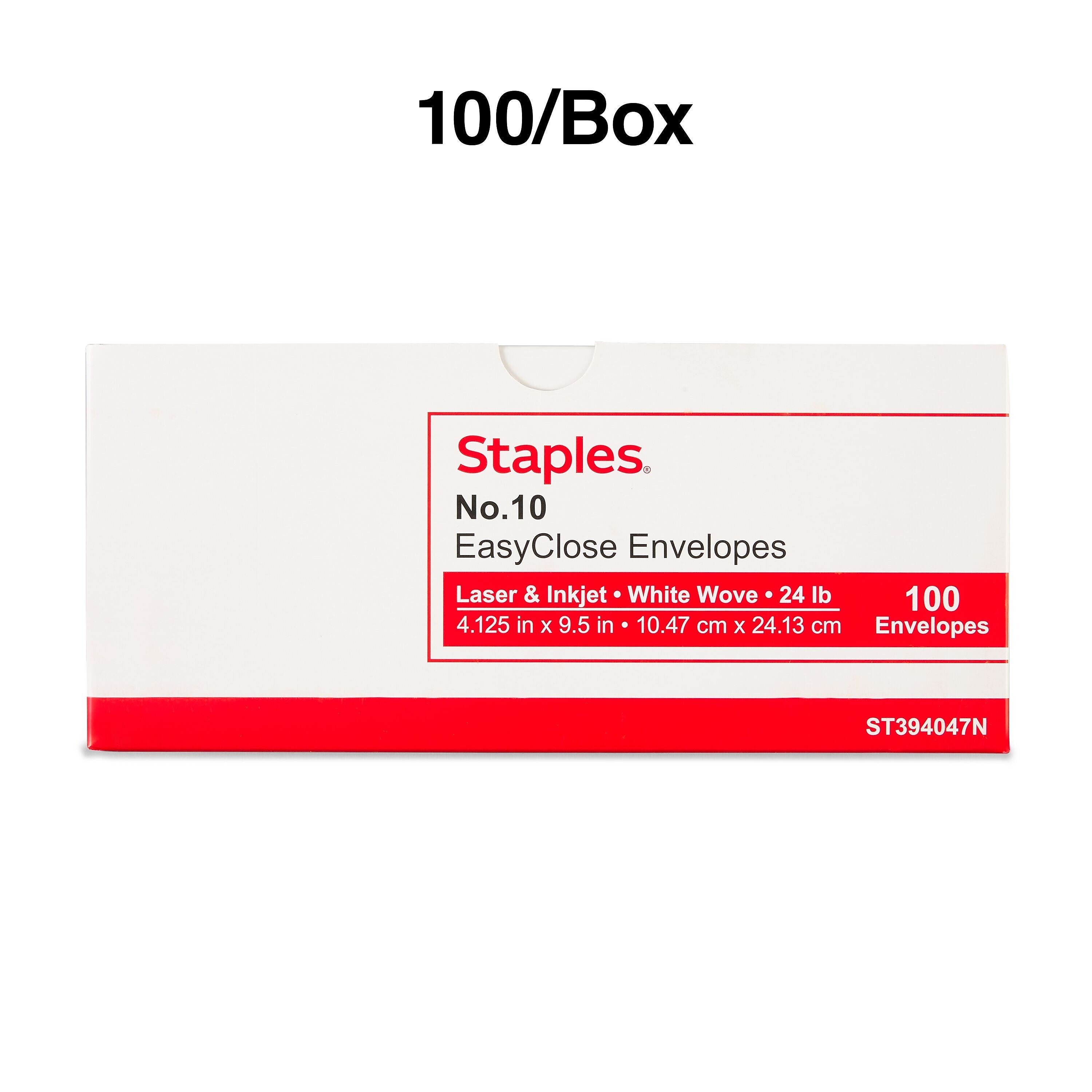 Staples QuickStrip EasyClose #10 Business Envelopes, 4 1/8" x 9 1/2", White, 100/Box (394047N)