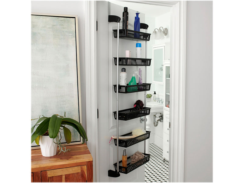 Household Essentials 6-Shelf Plastic Over-the-Door Storage Rack, 18", Black (2157-1)