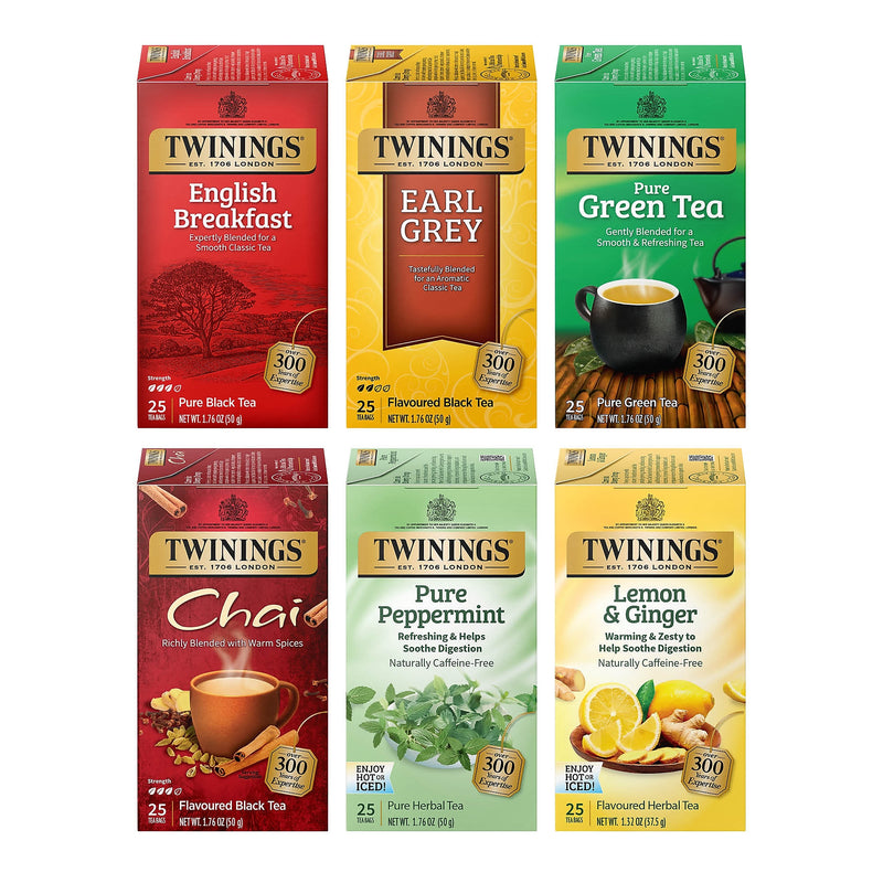 Twinings Variety Pack Assorted Tea Bags, 25 Bags/Box, 6 Boxes/Case (F15485)