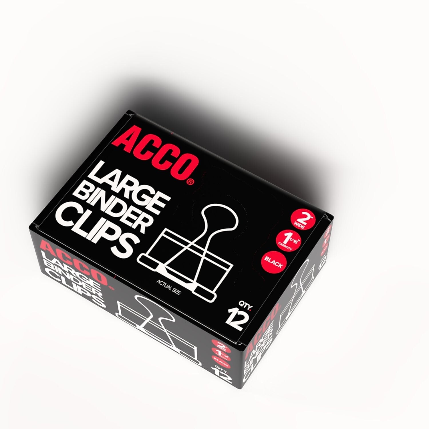 ACCO Large Binder Clips, 1.06" Capacity, Black, 12 Clips/Pack (72100)