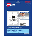 Avery Laser/Inkjet Rectangle Glossy Clear Labels, 1.5" x 2.75", Glossy Clear, 100 Labels/Pack (94230)