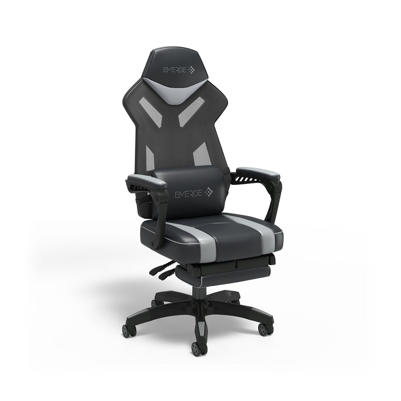 Staples Emerge Vomax Bonded Leather Ergonomic Gaming Chair, Black/Gray (61364)