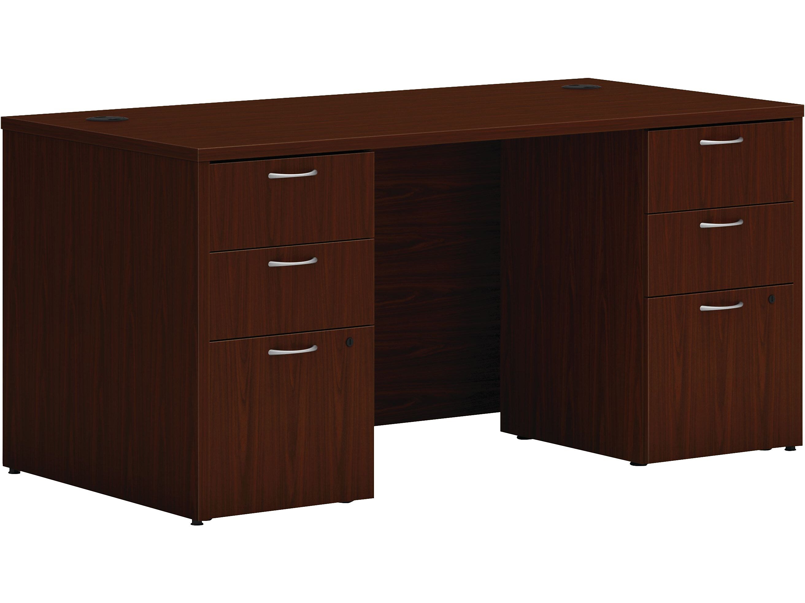HON Mod 60"W Double-Pedestal Desk, Traditional Mahogany (HLPLDS6030BBFTM1)