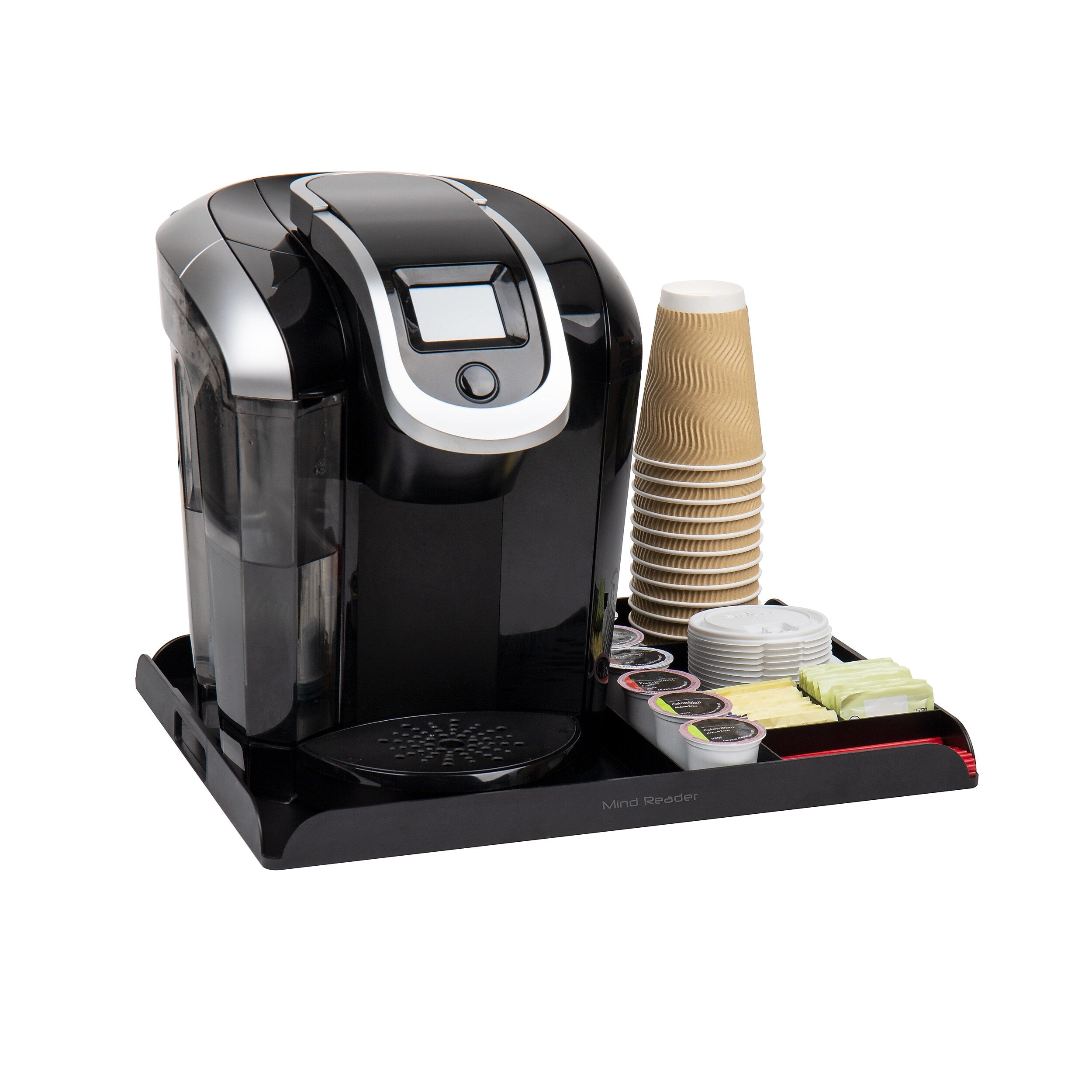Mind Reader Plastic 7-Compartment Countertop Coffee Organizer Tray, Black (KEUTRAY-BLK)