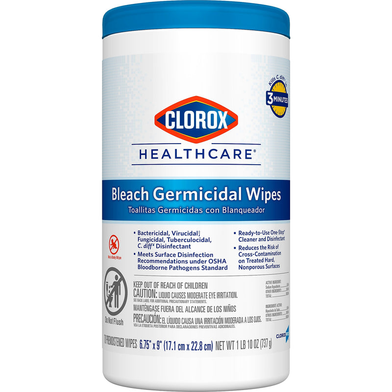 Clorox Healthcare Bleach Germicidal Wipes, 70 Wipes/Container (35309)