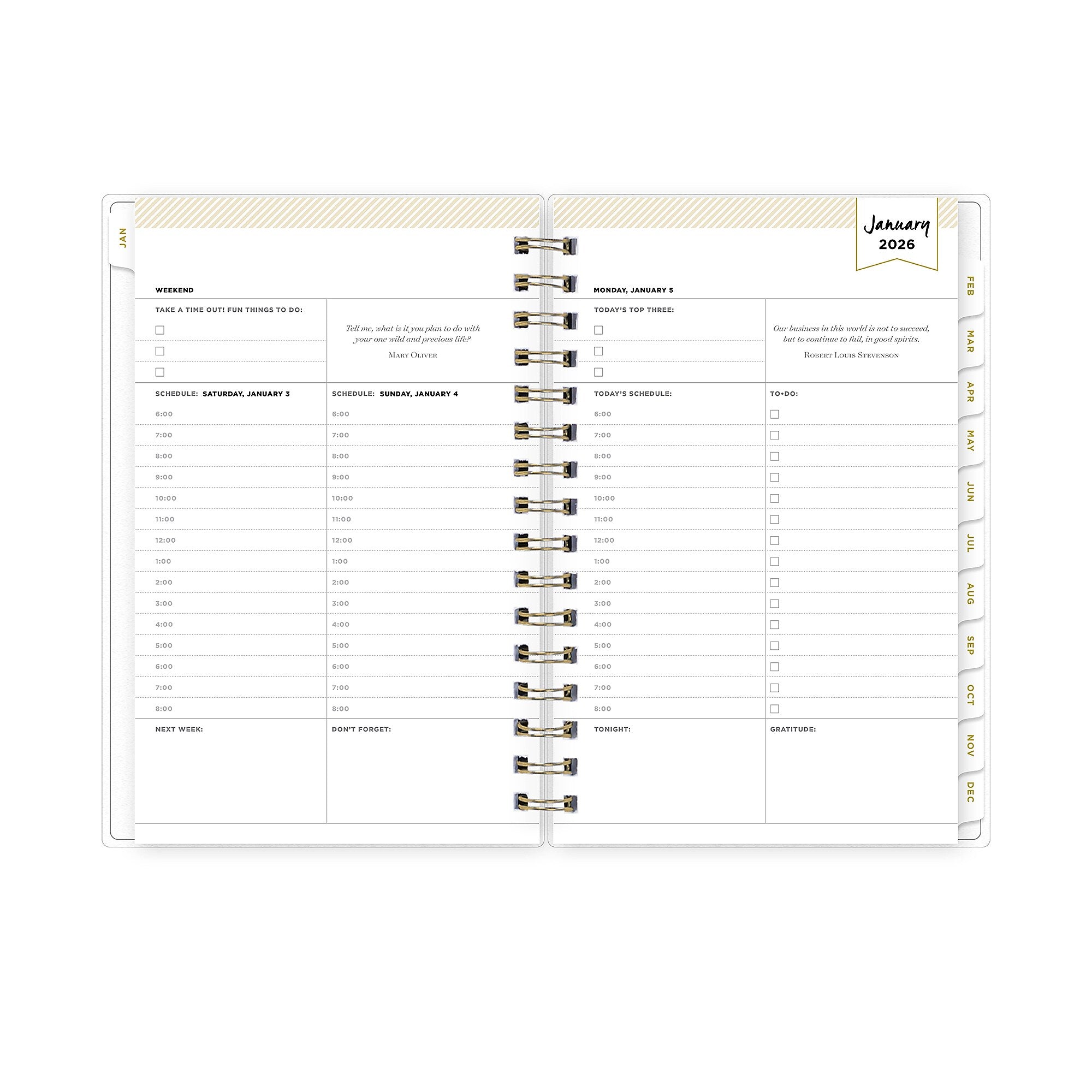 Planning Calendar DD Rugby Stripe Navy Frosted PP 5x8 RY26 Daily/Mthly Safety Wirebound -