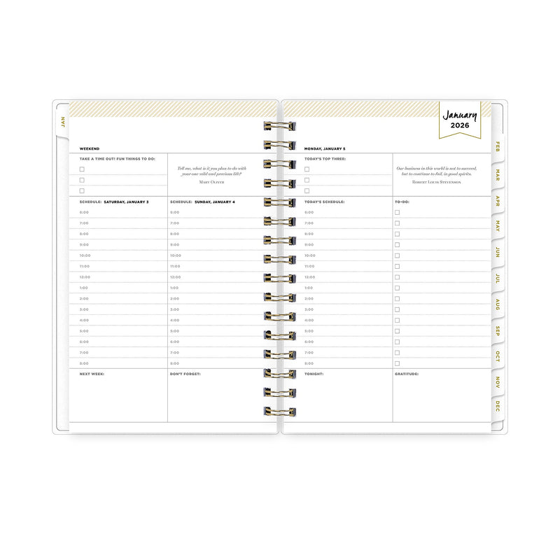 Planning Calendar DD Rugby Stripe Navy Frosted PP 5x8 RY26 Daily/Mthly Safety Wirebound -
