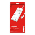 Staples TECH 10-Outlet 2-USB Port Surge Protector, 6', 3000 Joules, White (ST62776)