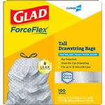 CloroxPro Glad ForceFlex 13 Gallon Tall Kitchen Trash Bag, 23.75" x 24.88", Low Density, .72 mil, Gray, 100/Box (70427)
