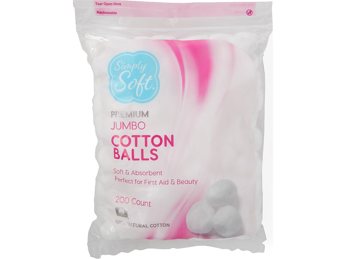 Medline Simply Soft Premium Jumbo Cotton Balls, 200/Pack, 24 Bags/Carton (RSS10003)