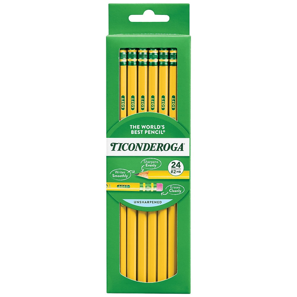 Ticonderoga The World's Best Pencil Wooden Pencil, 2.2mm, #2 Soft Lead, 2 Dozen (X13924X)