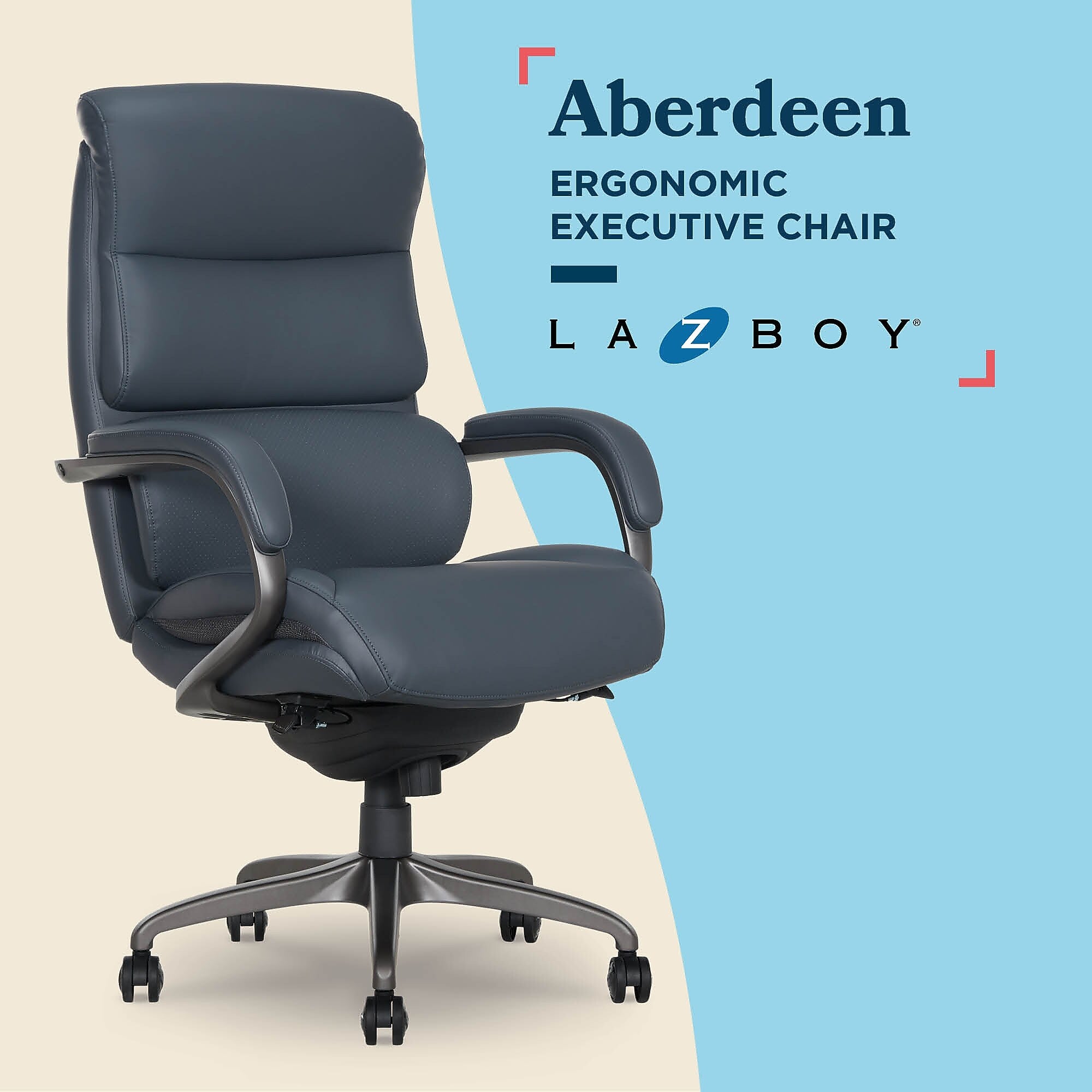 La-Z-Boy Aberdeen Ergonomic Bonded Leather Swivel Executive Chair, Dark Blue (51545-DBLU)