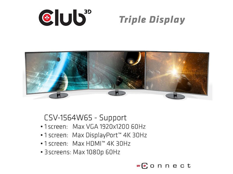 Club 3D Triple Display Charging Docking Station with 65W Power Supply (CSV-1564W65)