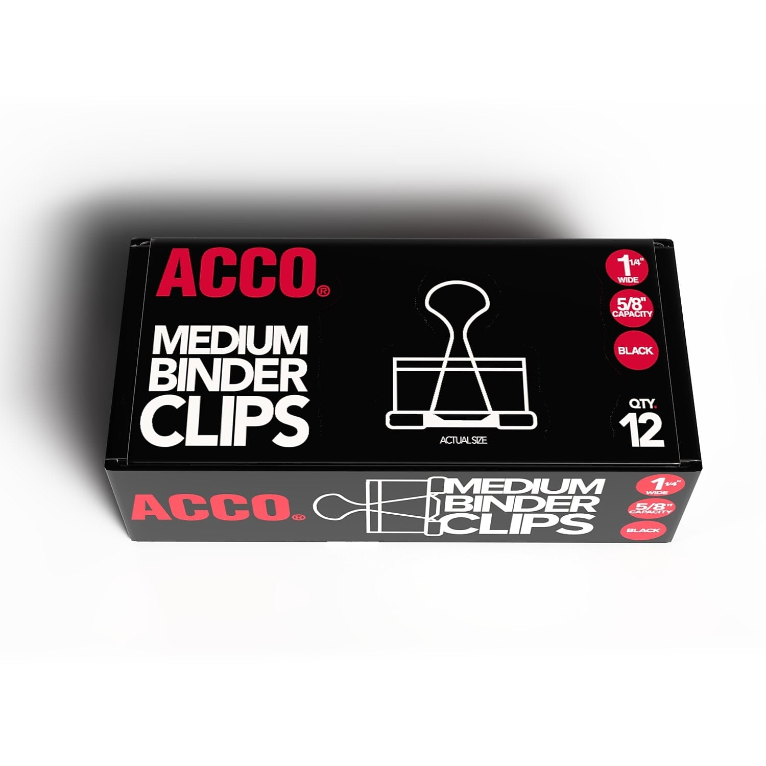 ACCO Medium Binder Clips, 0.63" Capacity, Black, 12 Clips/Pack (A7072050B)