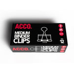 ACCO Medium Binder Clips, 0.63" Capacity, Black, 12 Clips/Pack (A7072050B)