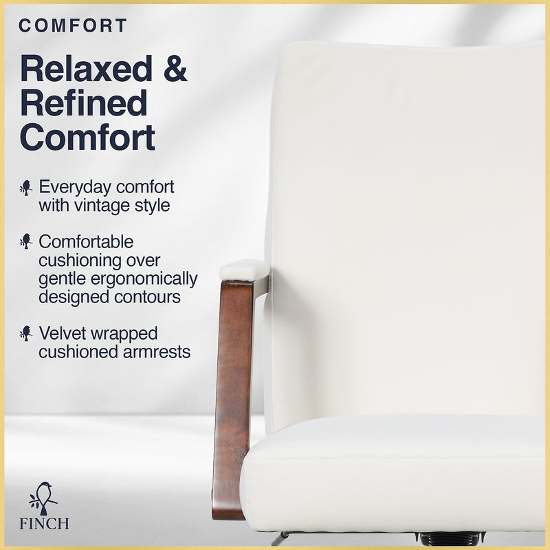 Finch NEO ONE Ergonomic Velvet Fabric/Wood Swivel Executive Chair, Cream (52304-CRM)