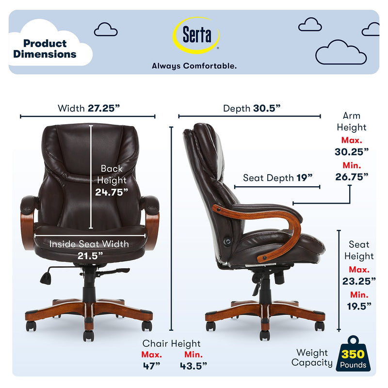 Serta Big and Tall Ergonomic Bonded Leather Swivel Executive Chair, Light Brown (43506A)