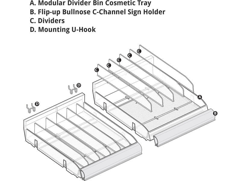 Azar 3.5" x 12" Pegboard 6-Compartment Cosmetic Tray, Clear, 2/Pack (225899-DIVIDER-2PK)