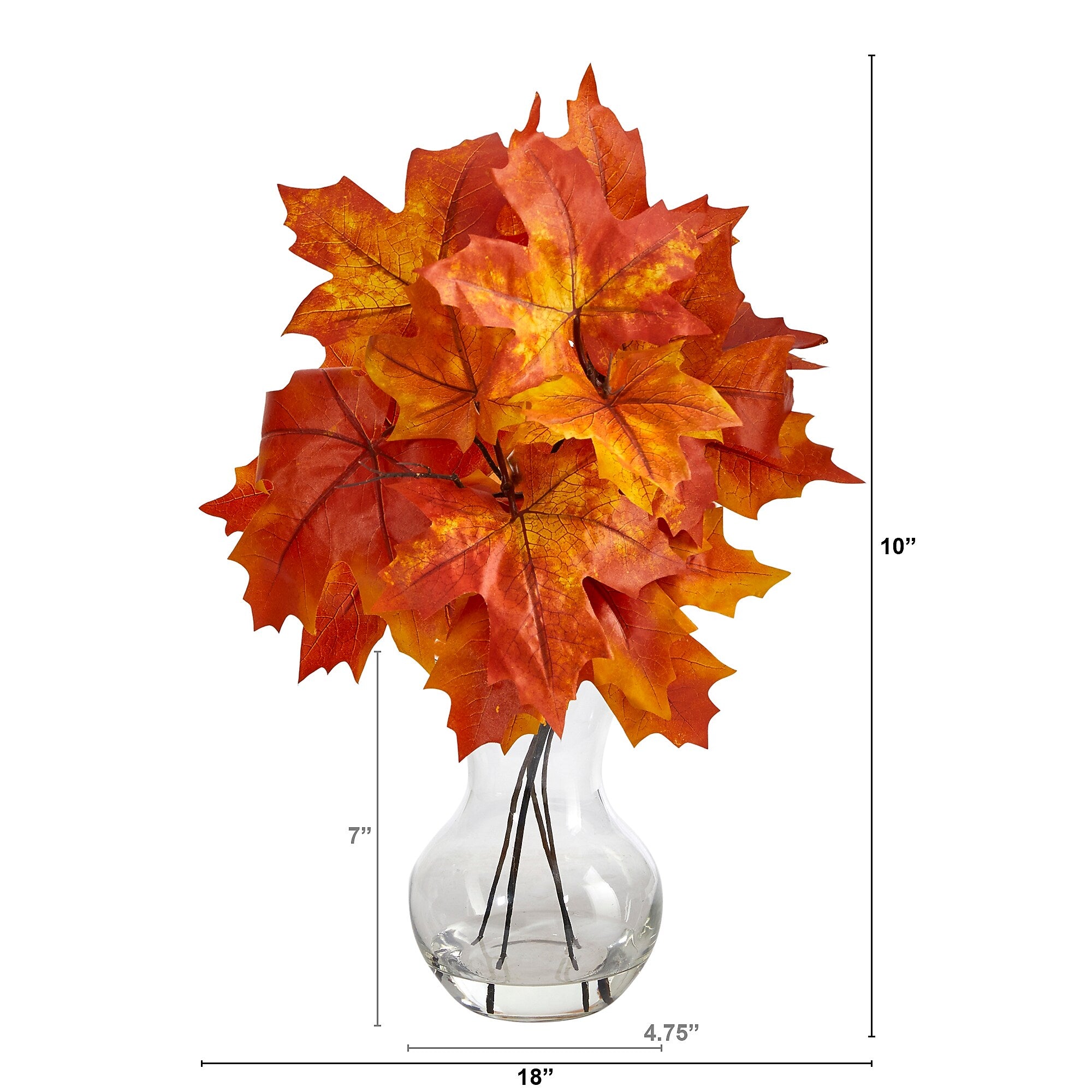 Nearly Natural 18" Autumn Maple Leaf Artificial Plant in Glass Planter (P1541-OG)
