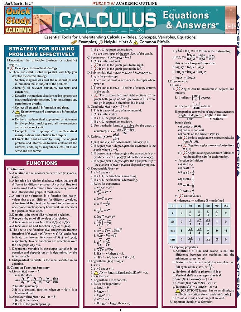 BarCharts, Inc. QuickStudy® Calculus Reference Set (9781423230274)