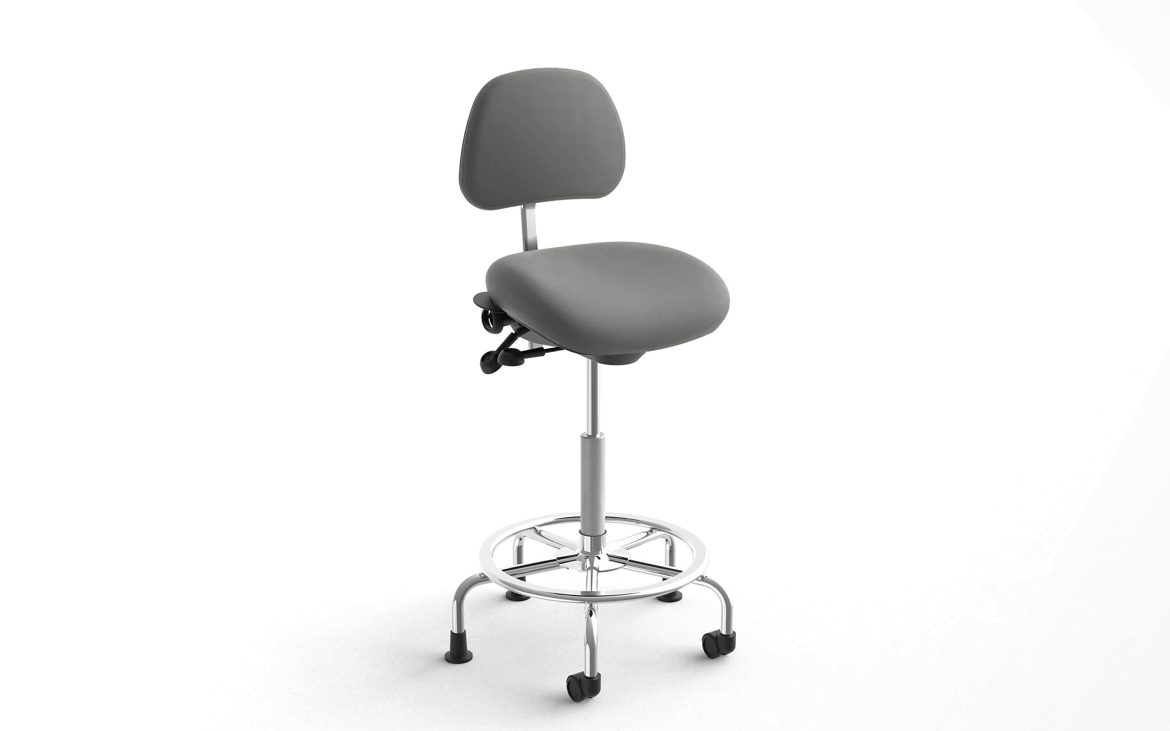 healtHcentric Sit Stand Armless Frixion Lab Stool with Backrest and Footrest with Lumbar Support, Dark Grey