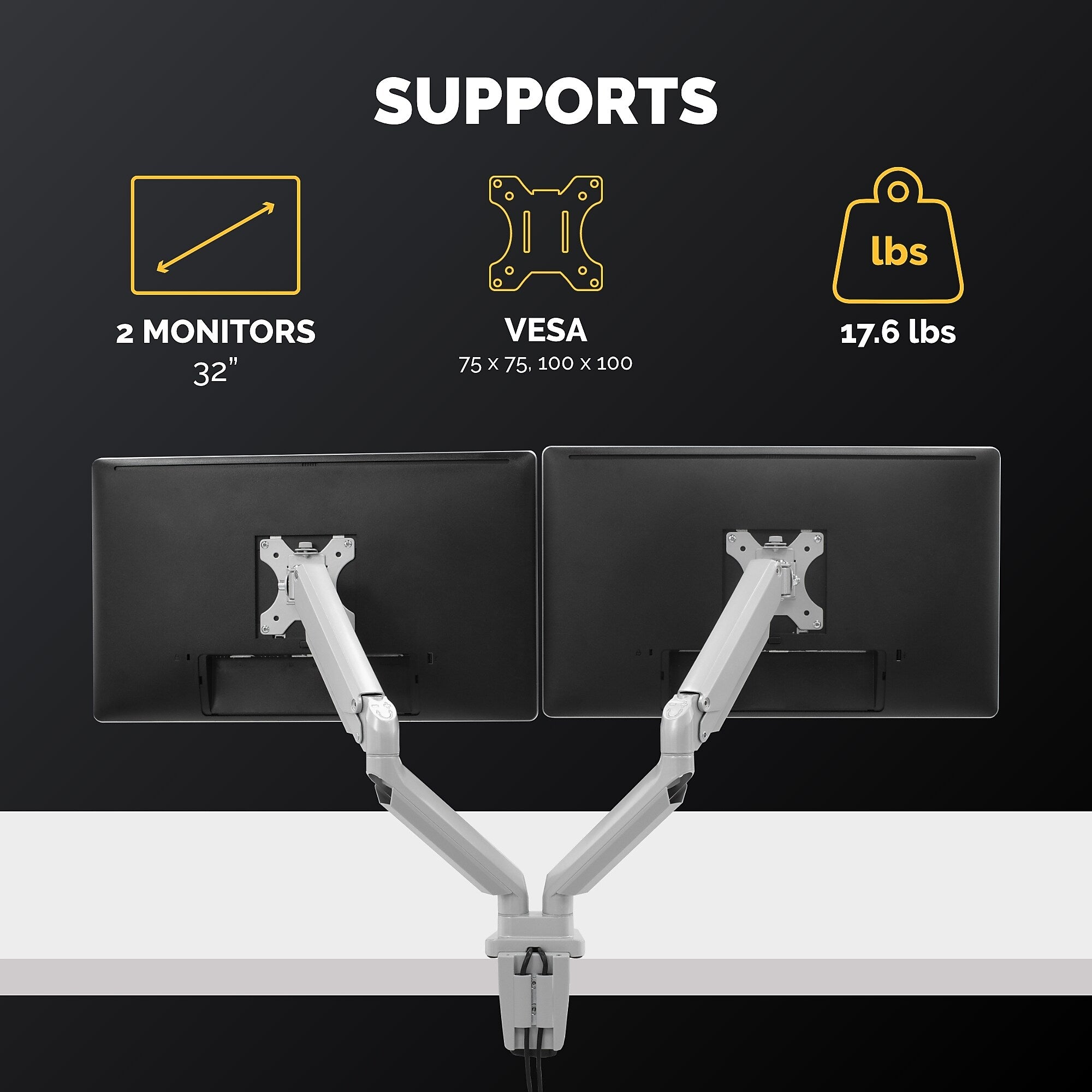 Fellowes Platinum Series Adjustable Dual Monitor Arms, Up to 40" Monitor, Silver (8056501)