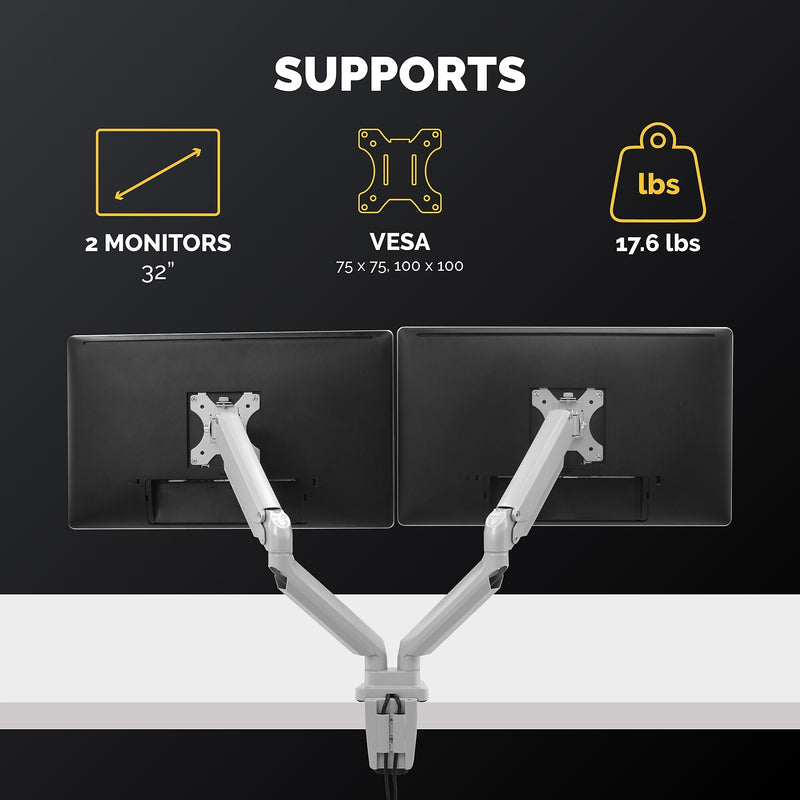 Fellowes Platinum Series Adjustable Dual Monitor Arms, Up to 40" Monitor, Silver (8056501)