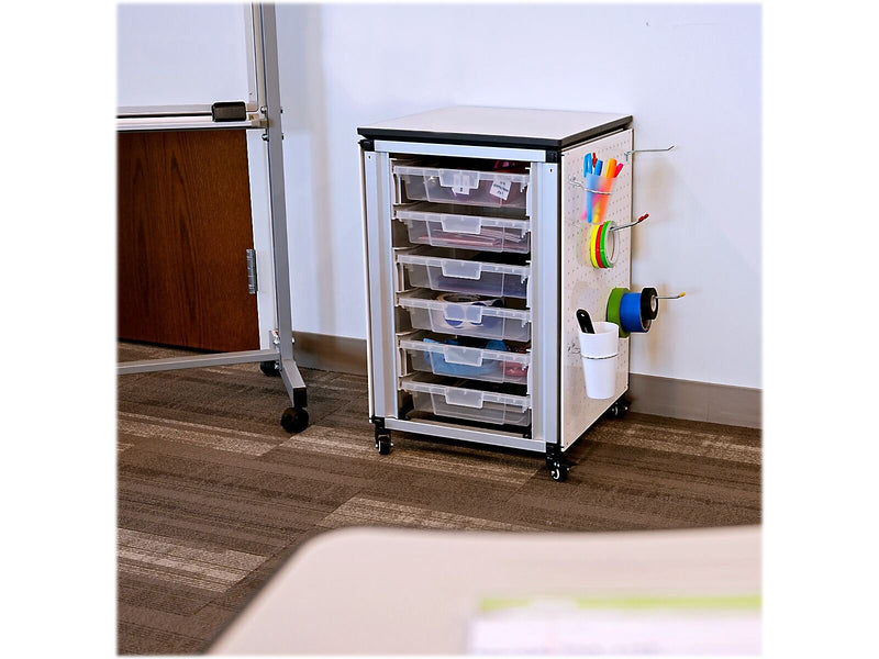 Luxor Mobile 6-Section Modular Classroom Storage Cabinet, 28.75"H x 18.2"W x 18.2"D, White (MBS-STR-11-6S)
