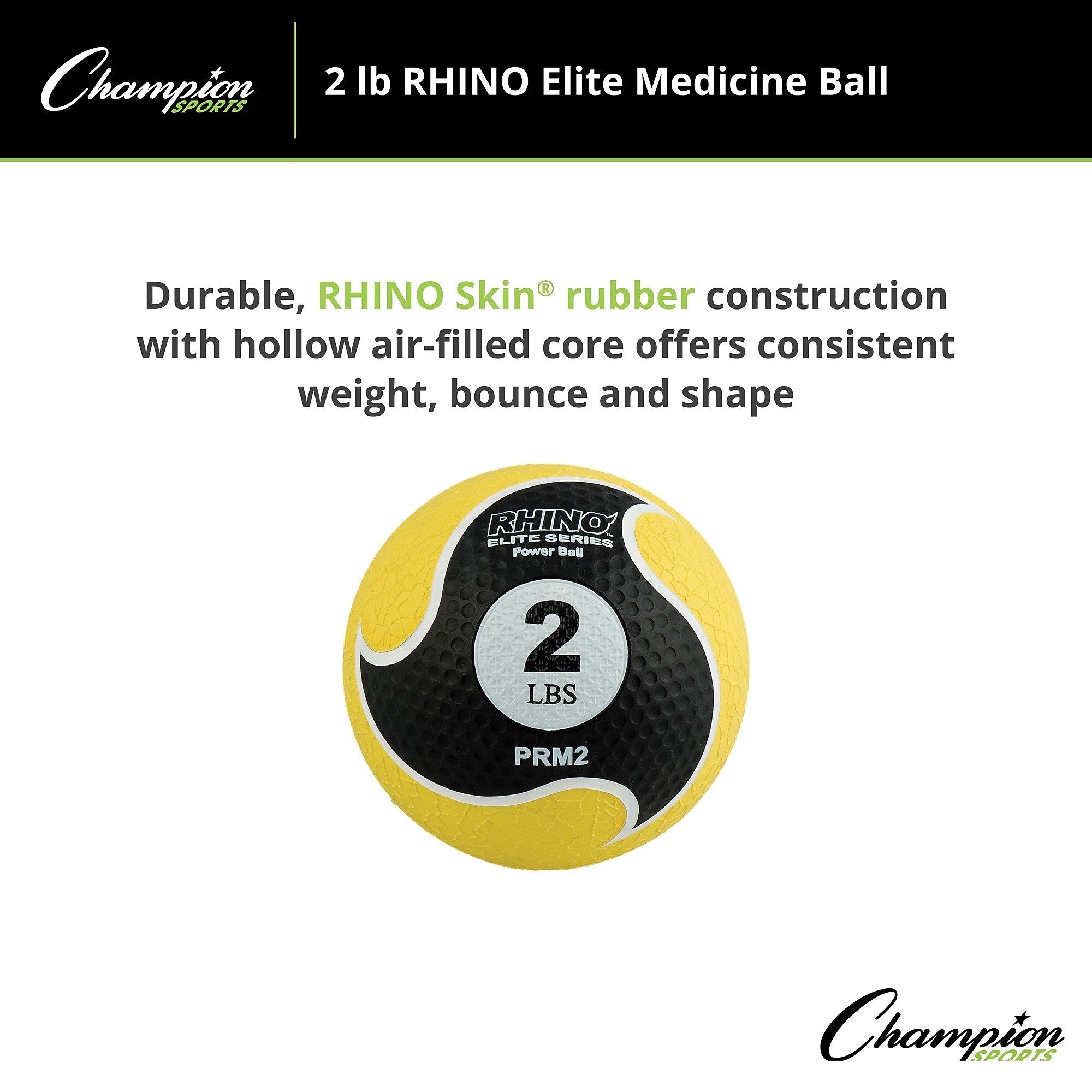Champion Sports 2 lbs. Rhino Elite Medicine Ball, Yellow (CHMP694)