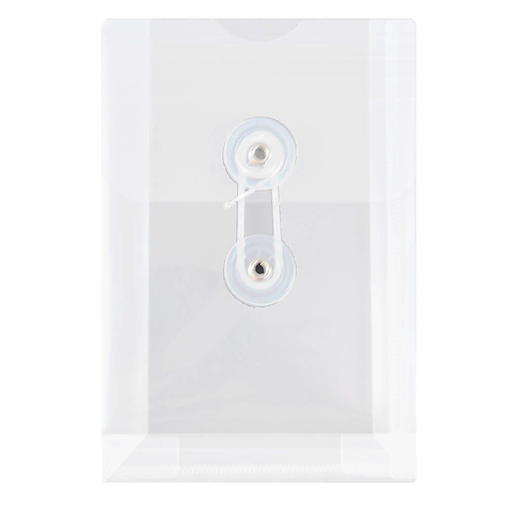 JAM Paper Premium Plastic Filing Envelope with Button & String Closure, 4 1/4" x 6 1/4", Clear, 3/Pack (473B1CLX3)