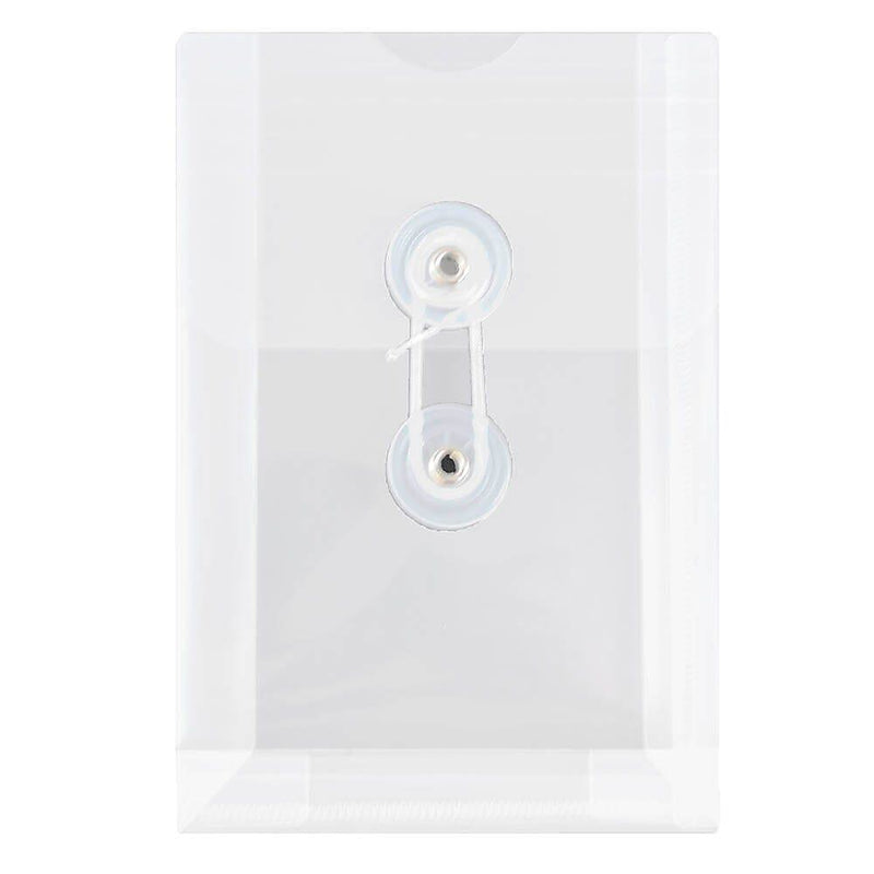 JAM Paper Premium Plastic Filing Envelope with Button & String Closure, 4 1/4" x 6 1/4", Clear, 3/Pack (473B1CLX3)