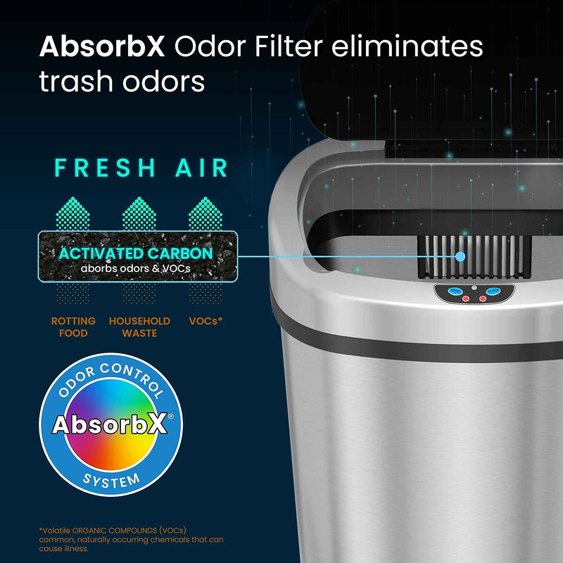 iTouchless SensorCan Stainless Steel Sensor Trash Can with AbsorbX Odor Control System, Silver, 13 gal. (ITOS13B)