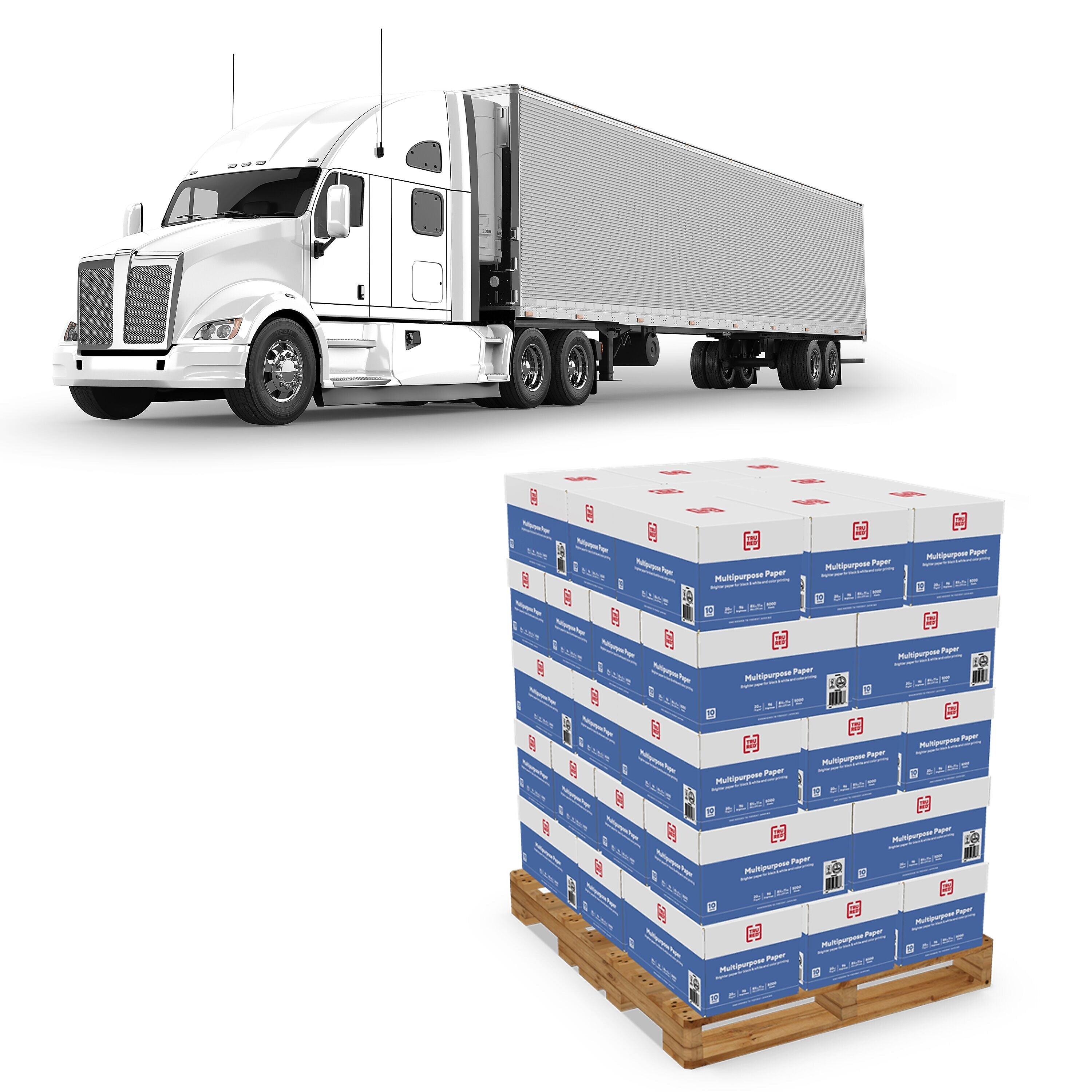 TRU RED™ 8.5" x 11" Multipurpose Paper, 20 lbs., 96 Brightness, 500 Sheets/Ream, 840/Trailer Load (40414)
