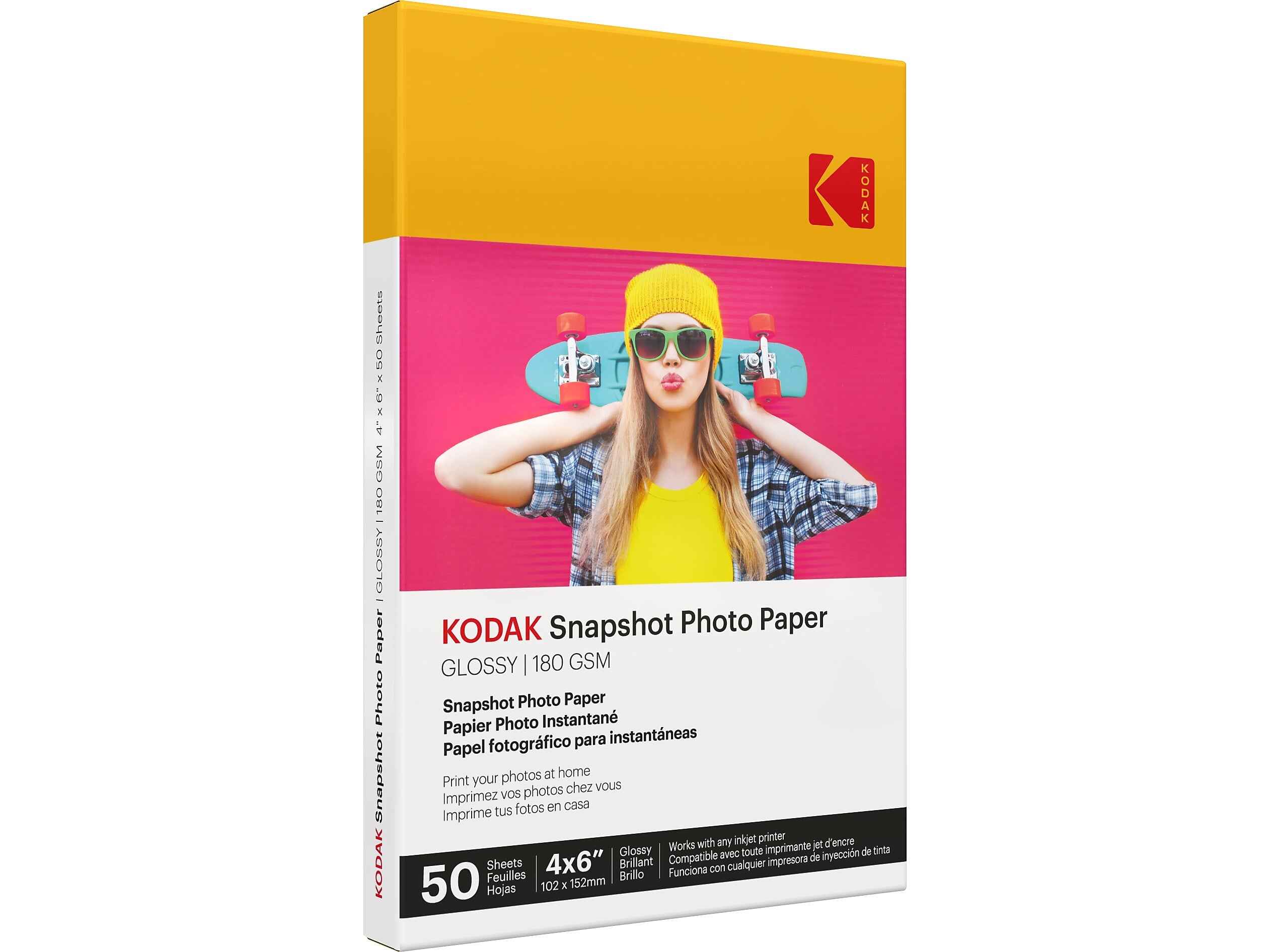 Kodak Snapshot Glossy Photo Paper, 4" x 6", 50 Sheets/Pack (41304)