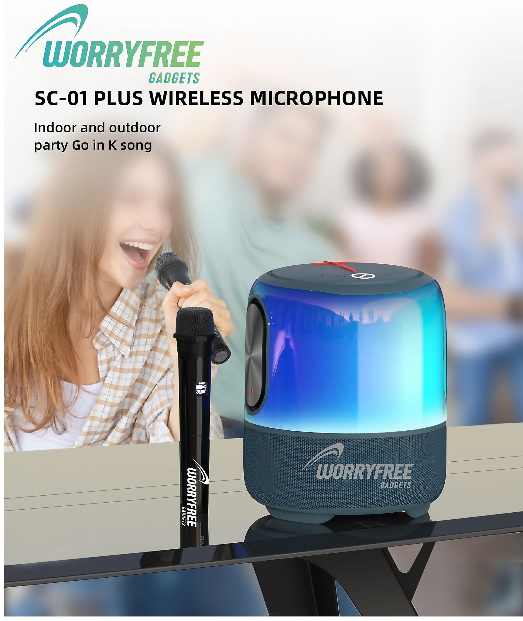 Worryfree Gadgets WSC-01 Wireless Bluetooth Speaker with one Microphone, RGB Light, Water Resistant, Blue (WSC01-BLU)