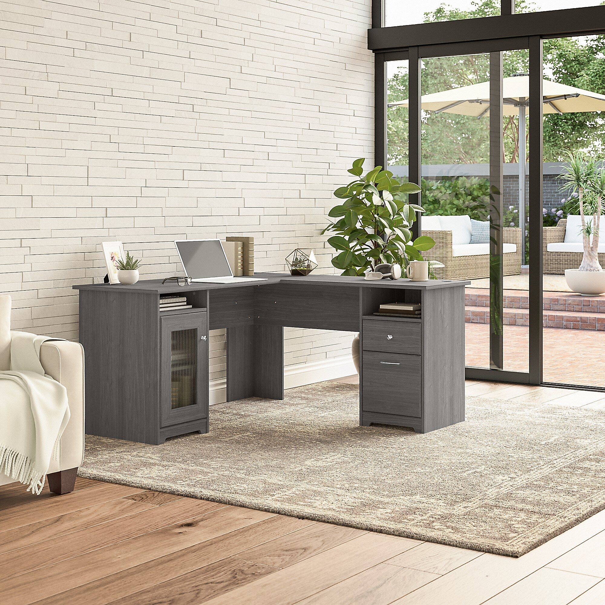 Bush Furniture Cabot 60"W Wood L-Shaped Computer Desk, Modern Gray (WC31330K)