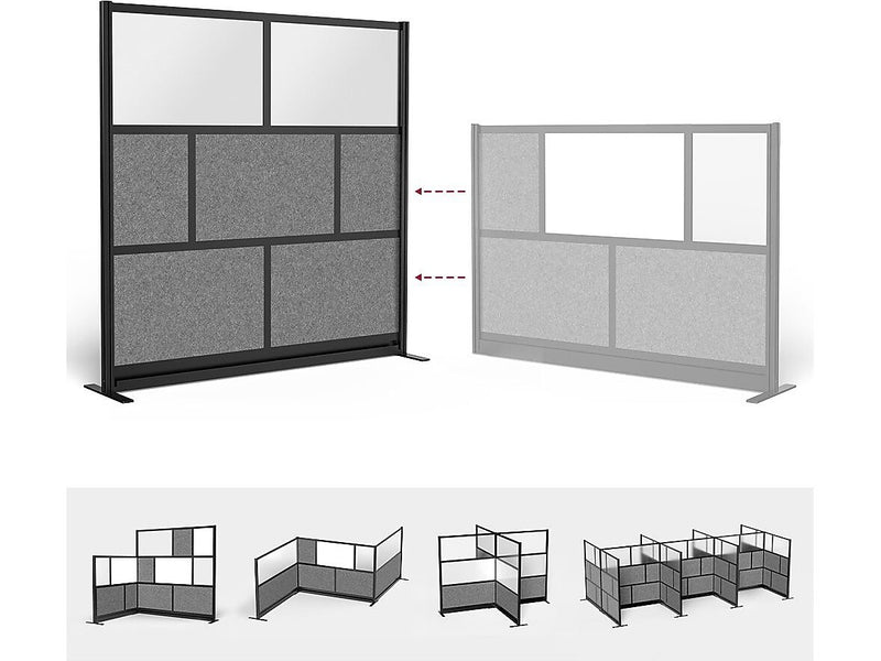 Luxor Expanse Series 7-Panel System Starter Wall, 70"H x 70"W, Freestanding, Black/Gray PET/Acrylic (MW-7070-FCGB)