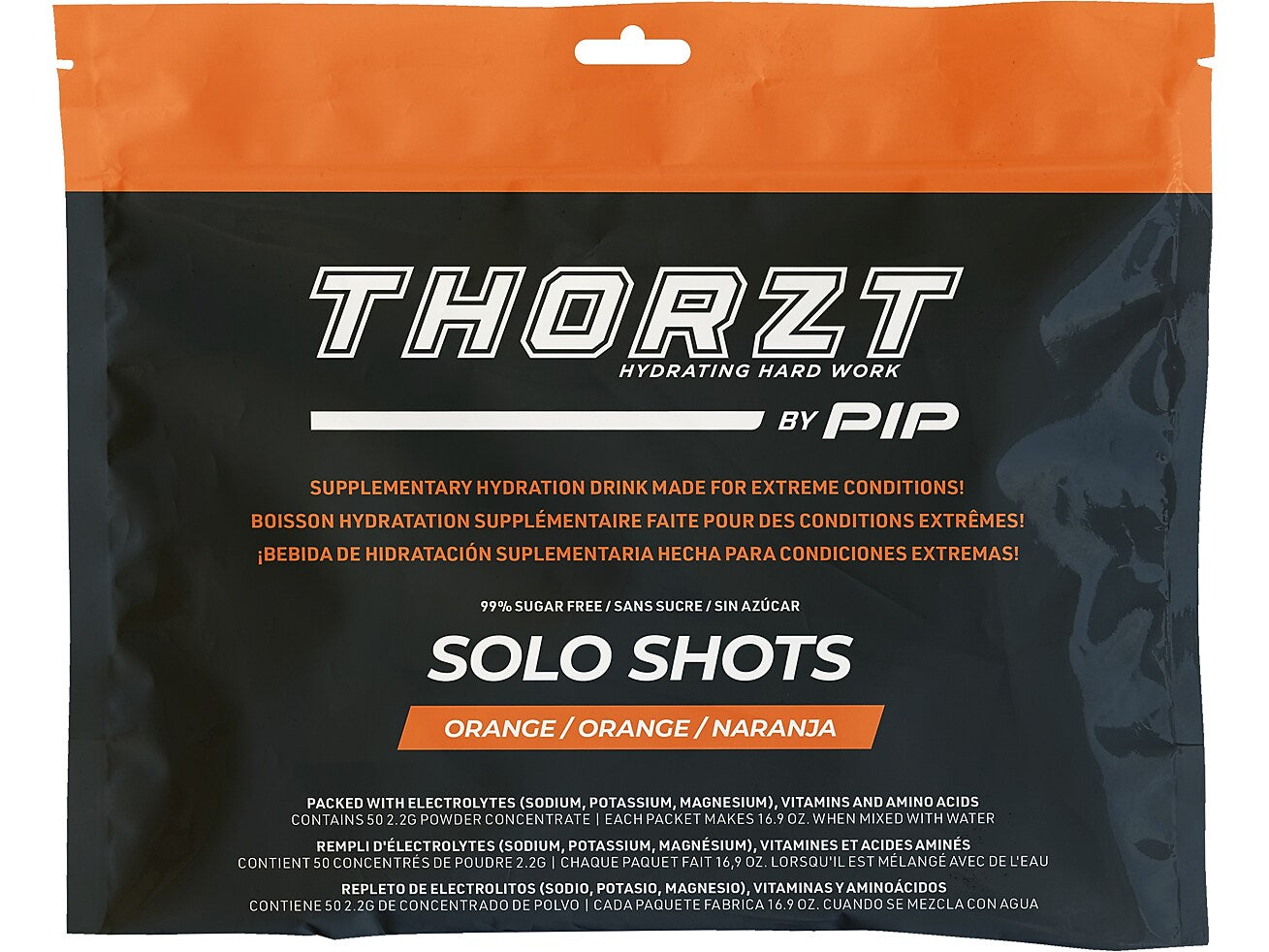 PIP THORZT Solo Shots Sugar-Free Orange Powder Drink Mix, 0.08 oz., 50 Packets/Bag, 10 Bags/Pack (SSSFOR)