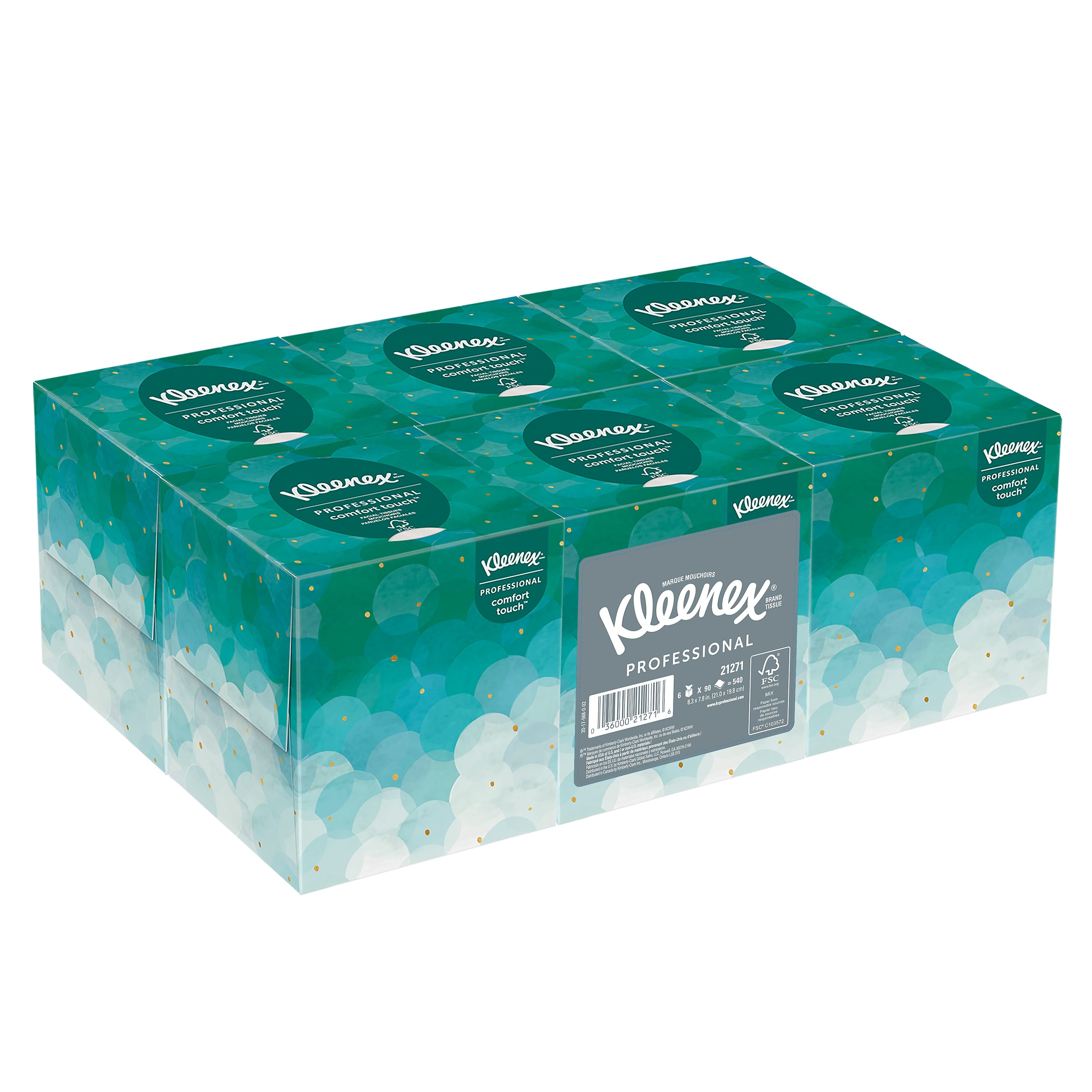 Kleenex Boutique Standard Facial Tissues, 2-Ply, 90 Sheets/Box, 6/Pack (21271)