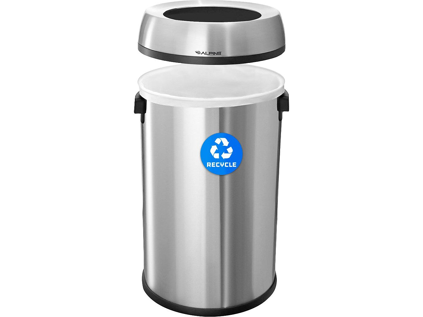 Alpine Industries Stainless Steel Recycling Bin, 17 Gallon, Silver (ALP470-65L-R)