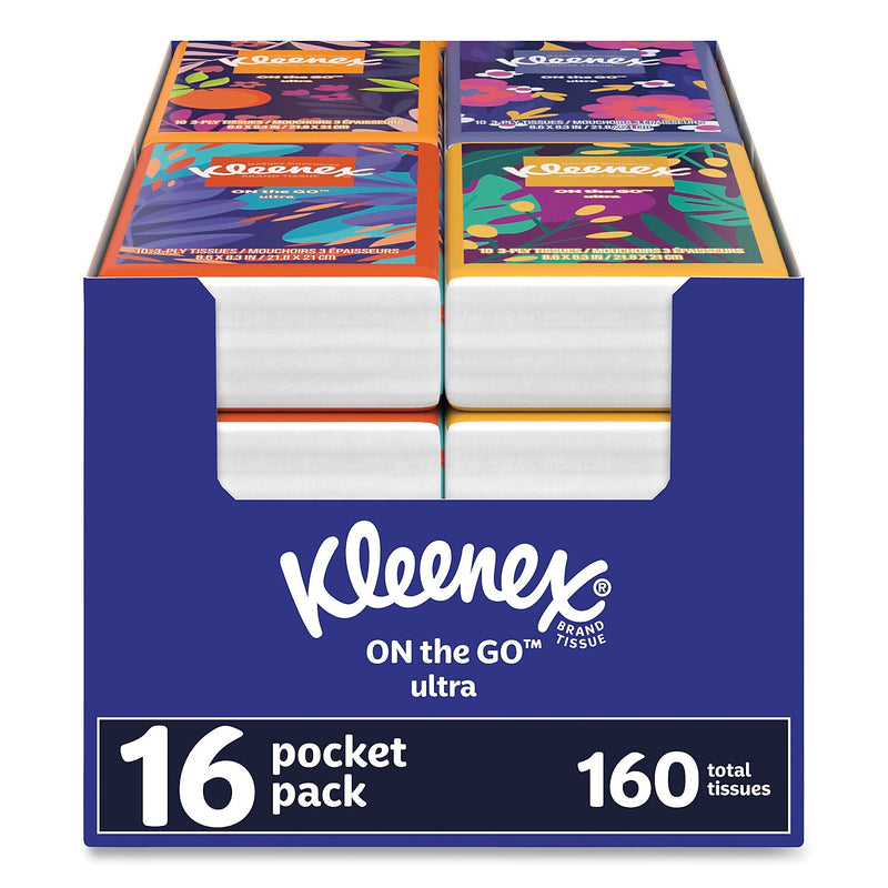 Kleenex On The Go Packs Facial Tissue, 3-Ply, 10 Tissues/Pouch, 16 Pouches/Pack, 6 Packs/Carton (54635)