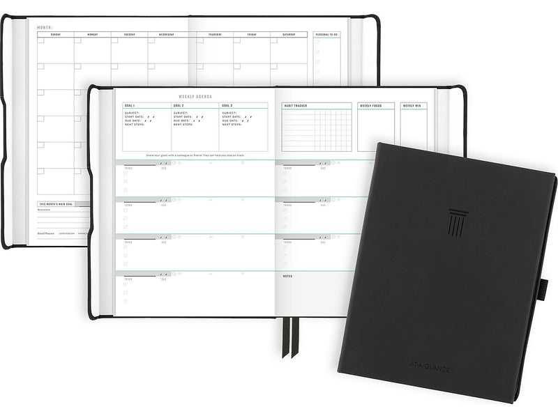 AT-A-GLANCE Foundation 5.5" x 8.5" Weekly & Monthly Planner, Faux Leather Cover, Black (FD-200-05)