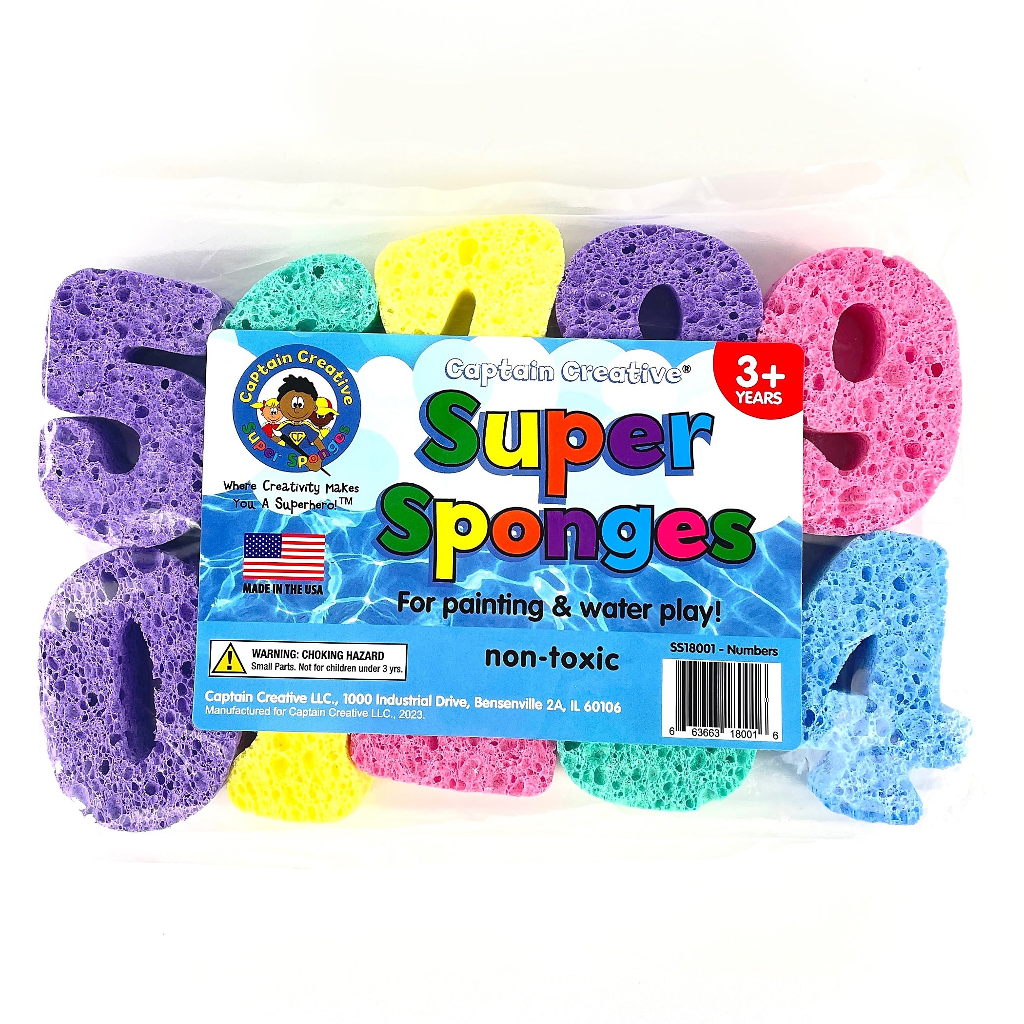 Captain Creative Super Sponges, Numbers, 3", Assorted Colors, 10/Set (APISS18001)