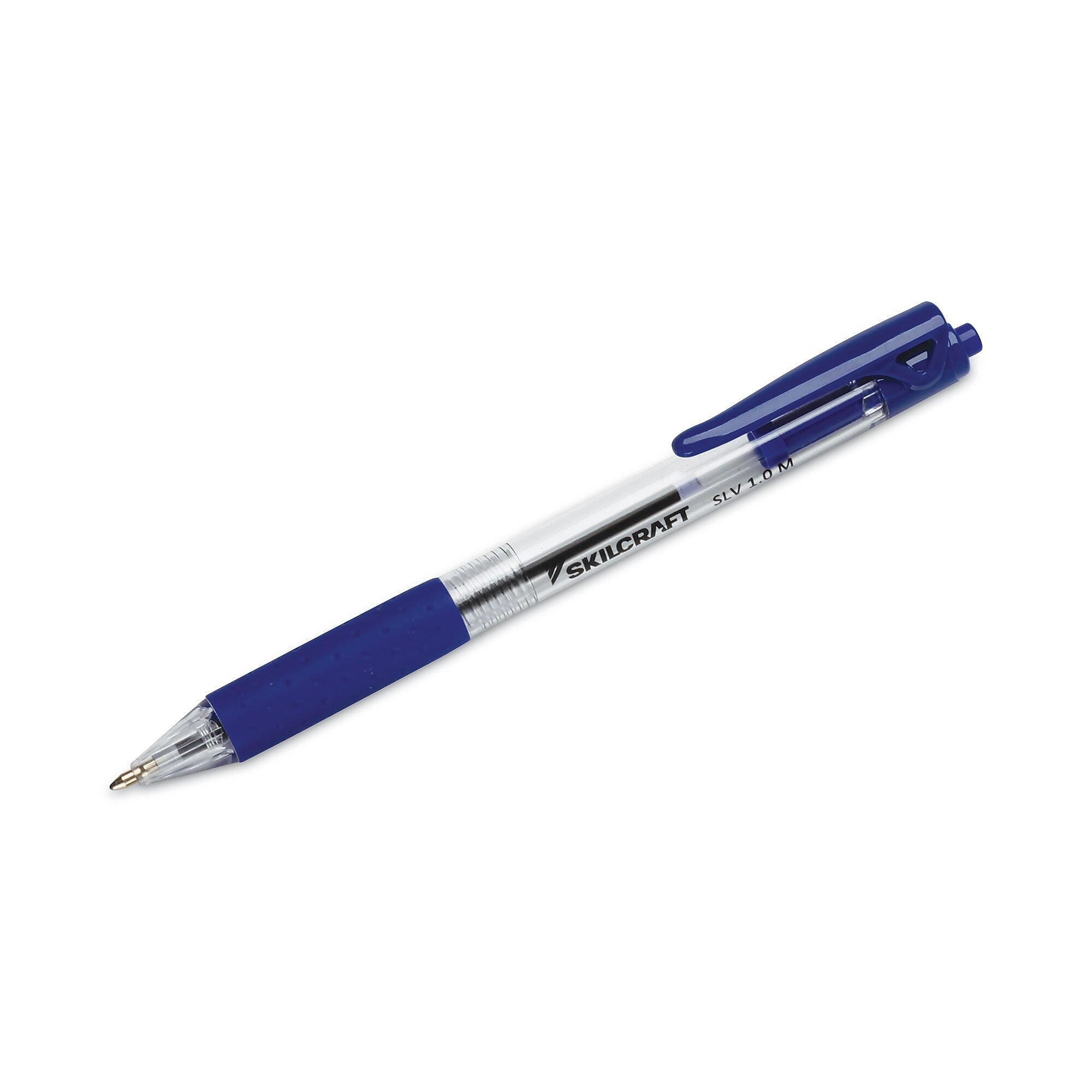 AbilityOne® 7520016970597 SKILCRAFT SLV-Performer Ballpoint Pen, Retractable, Medium, 1 mm, Blue Ink, Blue/Clear Barrel, Dozen