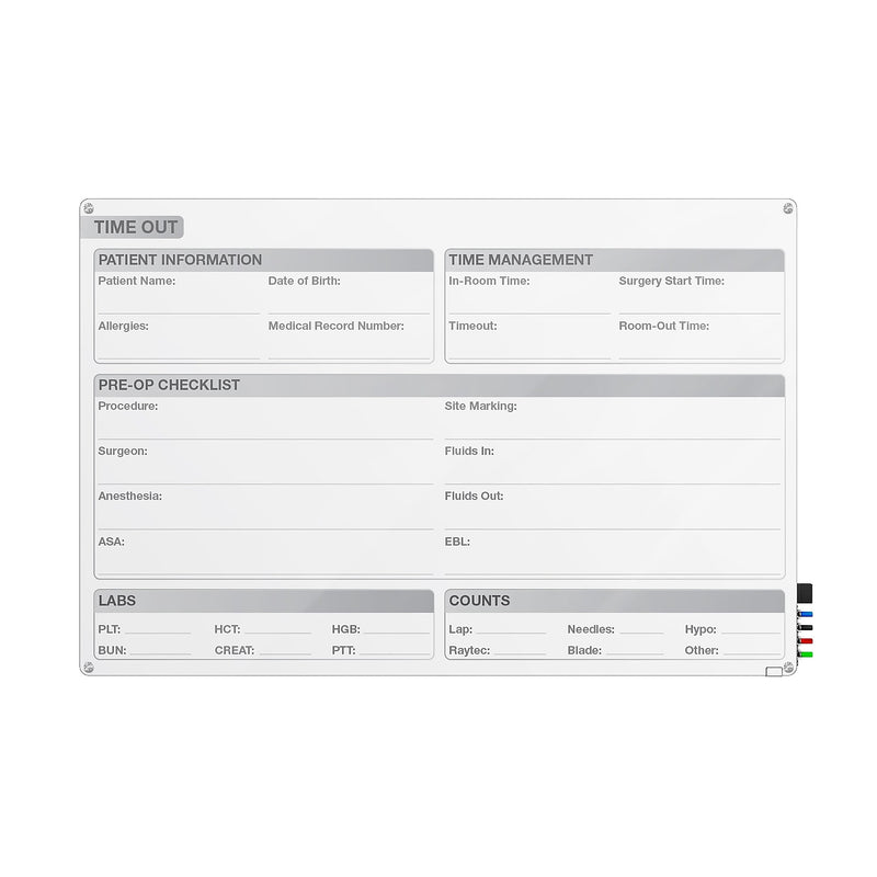 Ghent Aria OR Time Out Glass Dry-Erase Whiteboard, 18'H x 24'W (GRPARIASN12T-18)